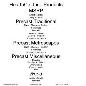 MSRP Hearth Products 2018